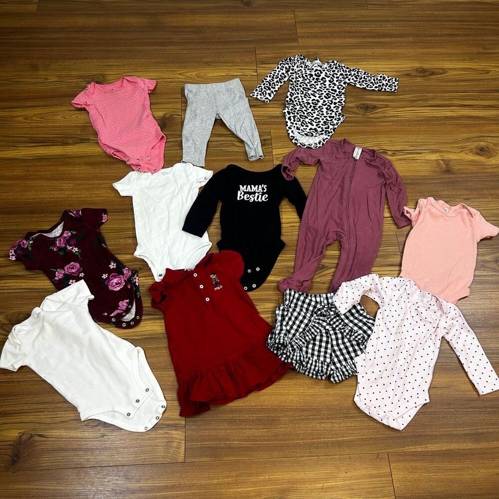 Baby Girls Clothing Lot 6-9 Months Carter's Polo Ralph Lauren Gerber 12 Pieces